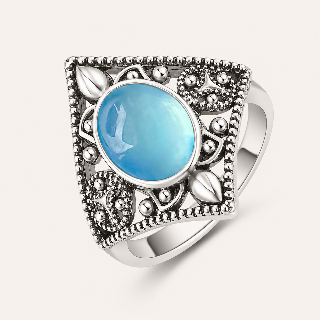 Aquamarin Ring aus 925er Silber mit filigranem Quadratdesign