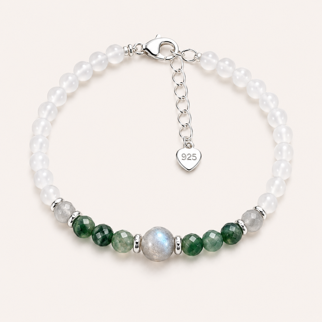 Mondstein Armband mit grünem und weißem Achat