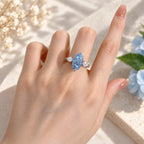 Ring Aquamarin Silber aus 925er Silber mit großem Navette-Stein und Seitensteinen