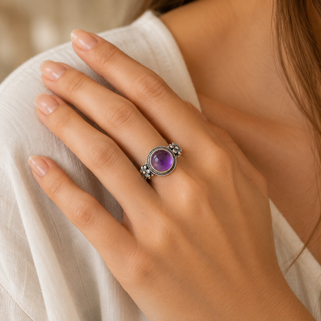 Amethyst Ring aus 925er Silber mit großen Blüten