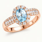 Roségoldfarbener Aquamarin Ring aus 925er Silber mit ovalem Mittelstein