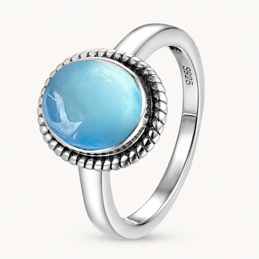 Aquamarin Ring aus 925er Silber mit gedrehtem Rand