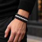 Onyx Armbänder Set mit Howlith und Lavastein