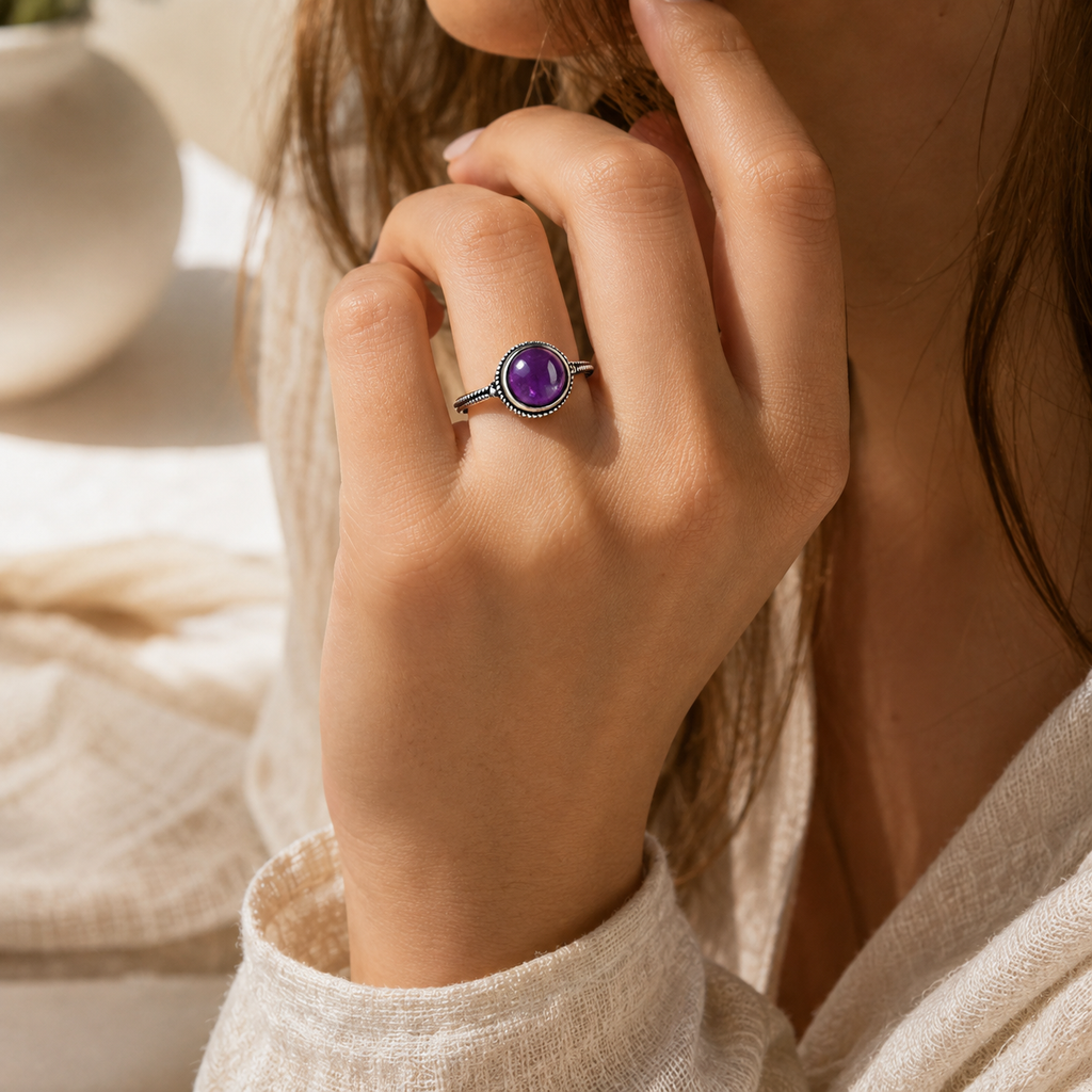 Filigraner Amethyst Ring aus 925er Silber mit Doppelringschiene