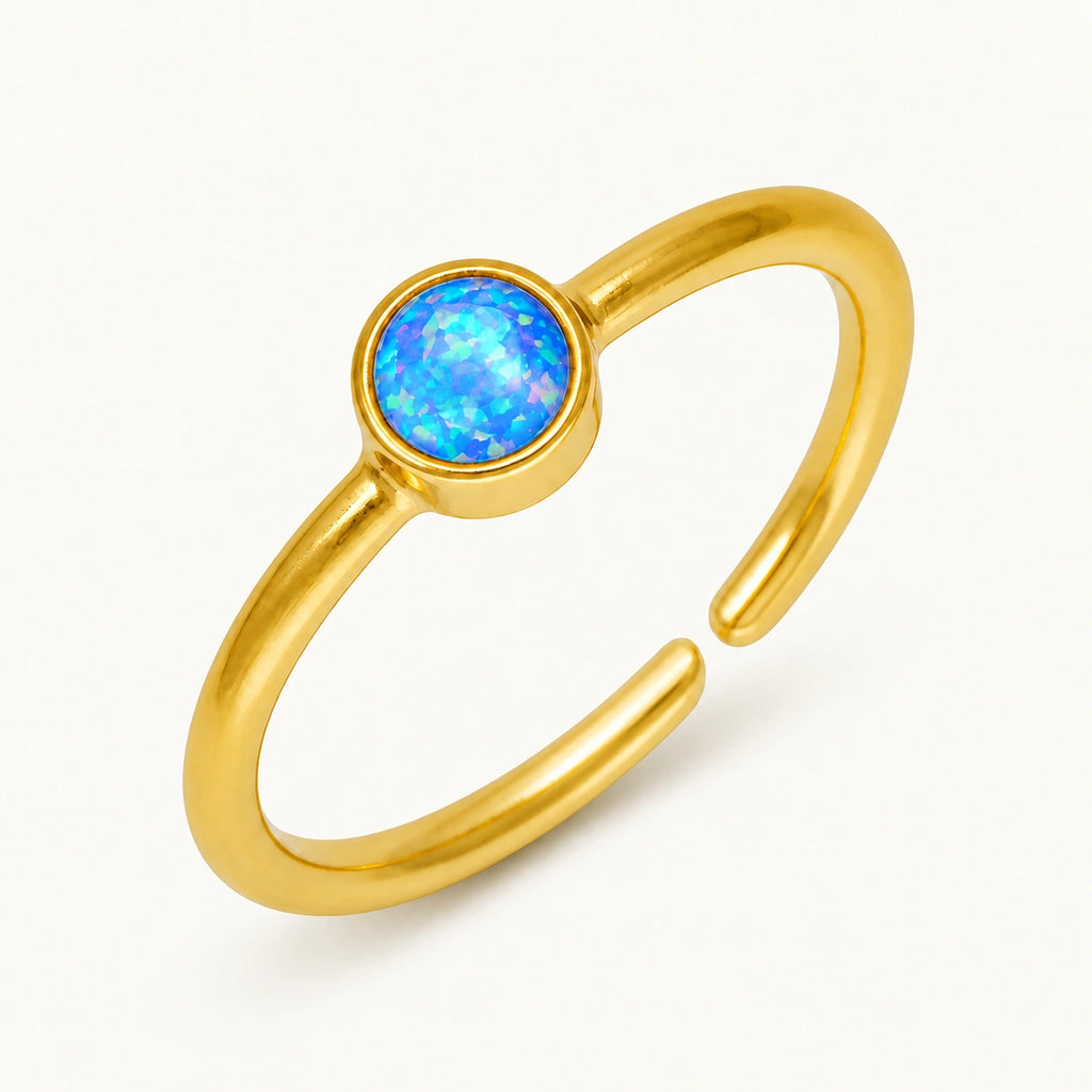 14K vergoldeter blauer Opal Ring mit Zargenfassung