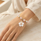 Rosenquarz Armband mit Perlen und Blütenanhänger