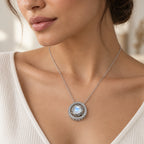 Mondstein Kette aus 925er Silber mit rundem Sternanhänger