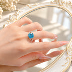 Aquamarin Ring Silber aus 925er Silber mit großem quadratischem Stein und geteilter Ringschiene