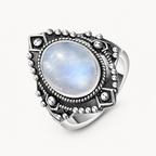Großer Mondstein Ring mit geometrischer Fassung