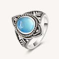Aquamarin Ring aus 925er Silber mit geometrischer Ringschiene