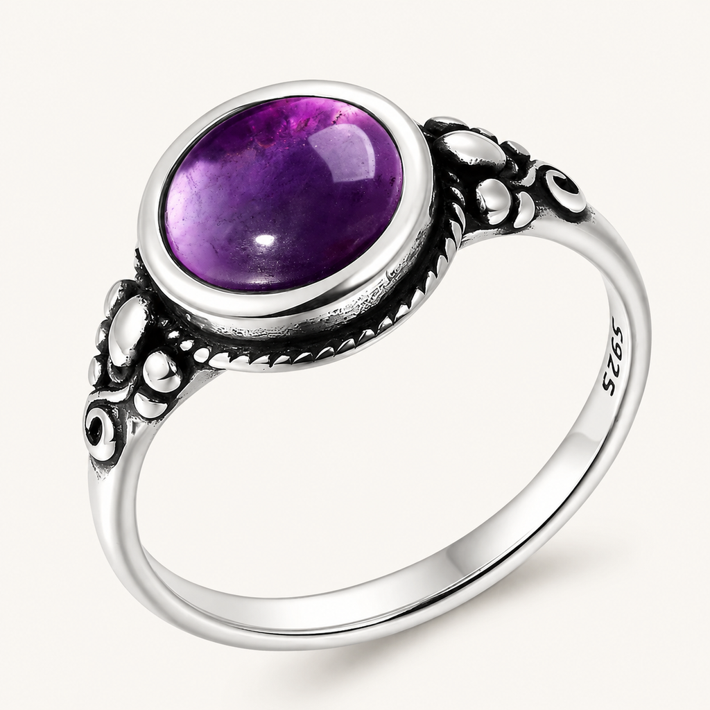 Amethyst Ring aus 925er Silber mit kleinen Blüten