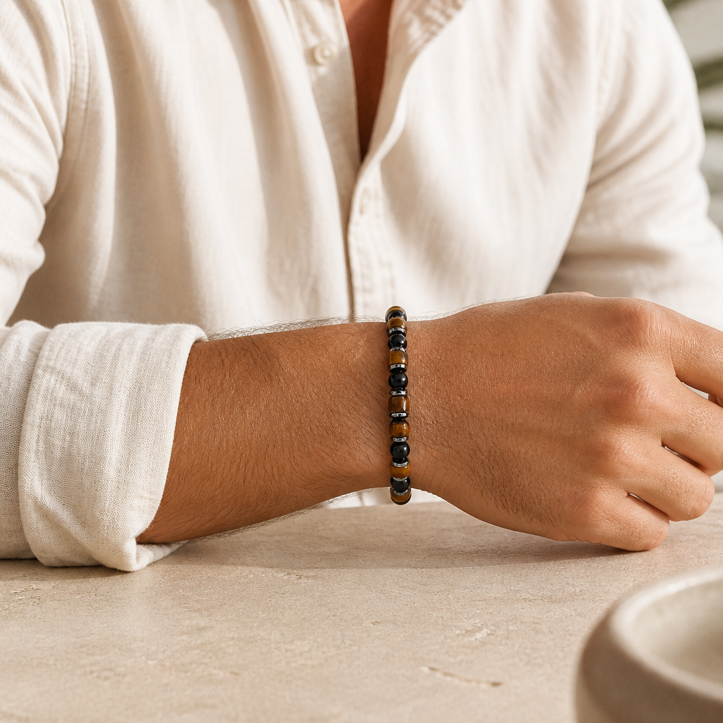 Tigerauge Obsidian Hämatit Armband mit Kordelverschluss