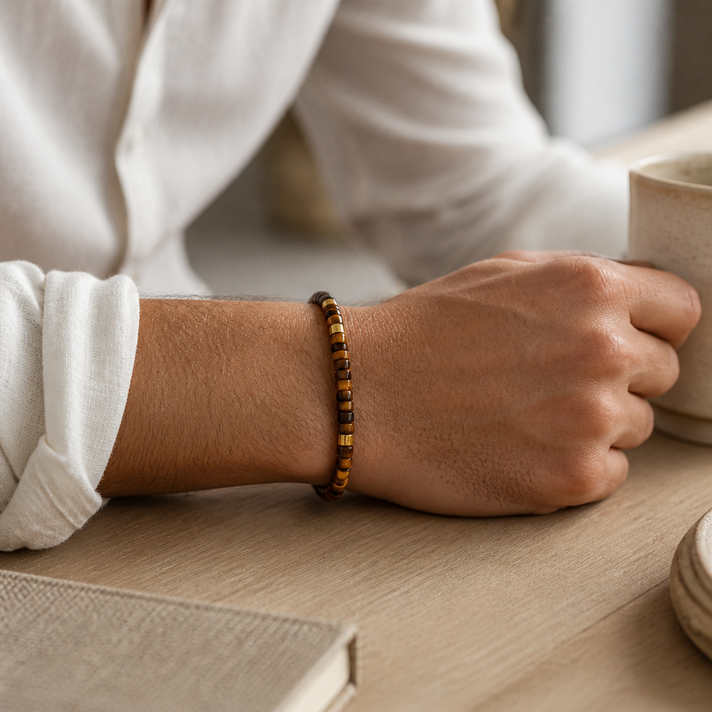 Verstellbares Tigerauge Armband mit Scheibenperlen