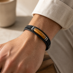 Tigerauge Herren Lederarmband mit großem Mittelstein