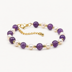 Amethyst Armband mit weißen und goldfarbenen Perlen