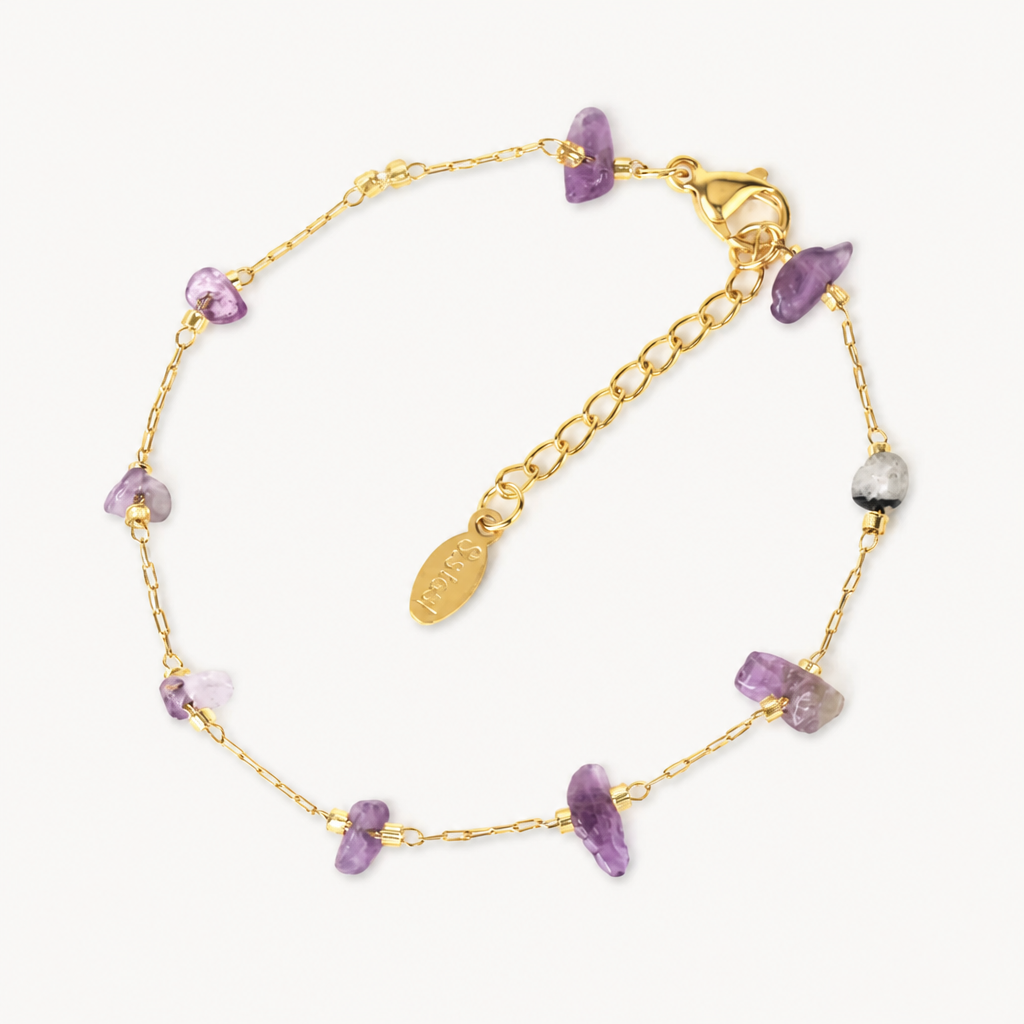 Amethyst Splitterarmband mit goldfarbener Kette