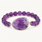 Amethyst Perlenarmband mit großem ovalem Mittelstein