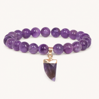 Amethyst Perlenarmband mit spitzem Steinanhänger
