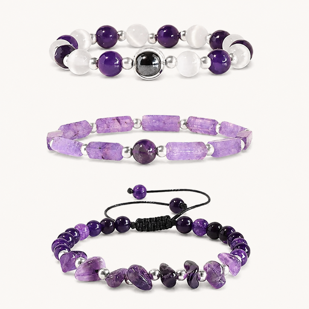 Amethyst Armband-Set mit drei unterschiedlichen Designs