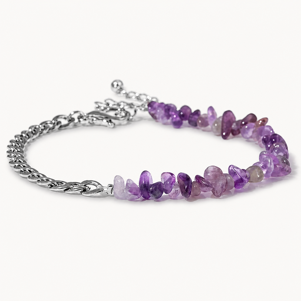 Amethyst Splitterarmband mit silberfarbener Gliederkette