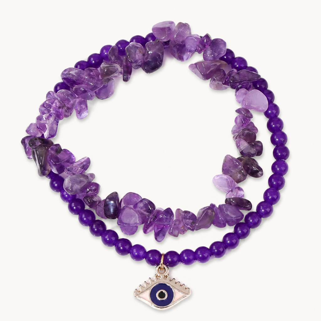 Doppelreihiges Amethyst Armband mit Augen-Anhänger