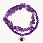 Doppelreihiges Amethyst Armband mit Augen-Anhänger