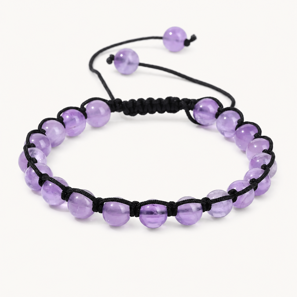 Verstellbares Amethyst Armband mit schwarzer Kordel