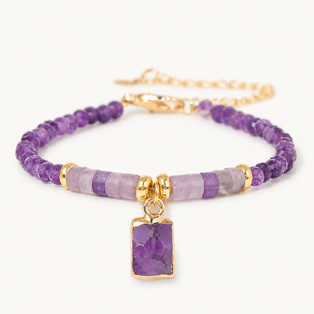 Amethyst Armband mit rechteckigem Steinanhänger