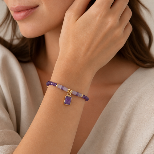 Amethyst Armband mit rechteckigem Steinanhänger