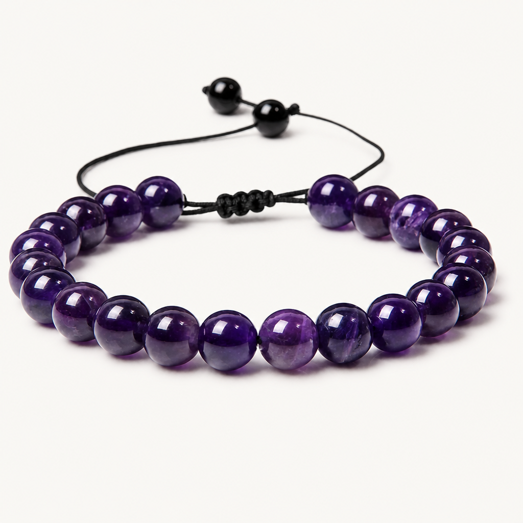 Verstellbares Amethyst Armband mit schwarzem Kordelverschluss