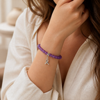 Amethyst Perlenarmband mit Schleifenanhänger