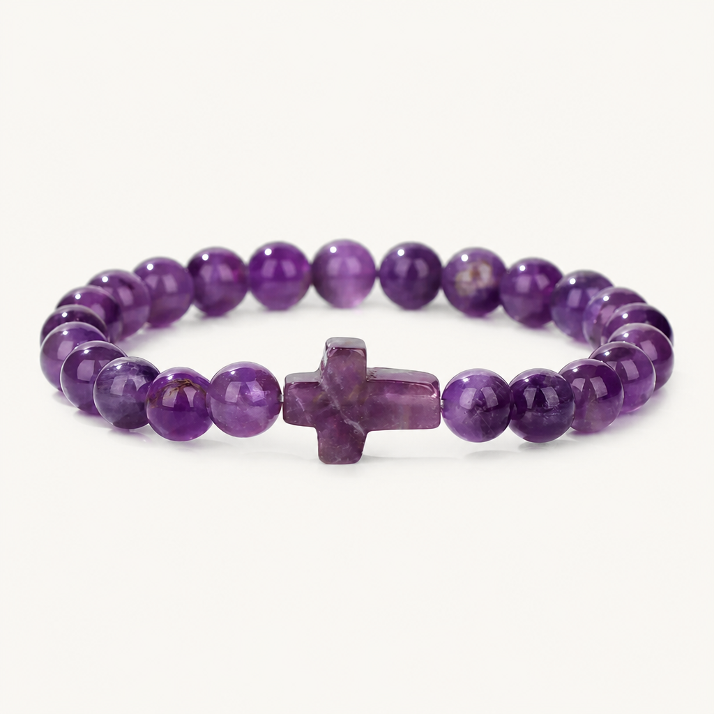 Amethyst Armband mit Kreuz aus Amethyst