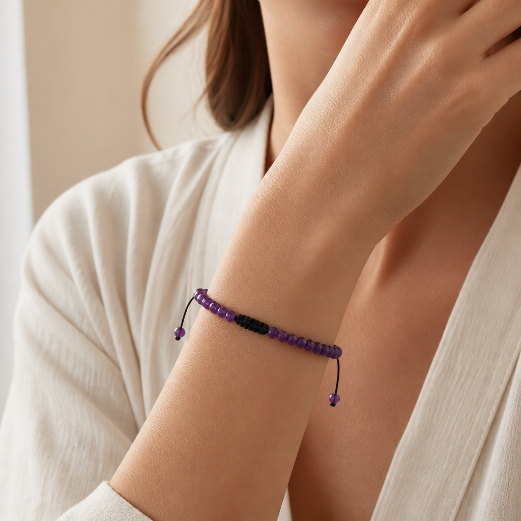 Verstellbares Amethyst Armband mit facettierten Perlen