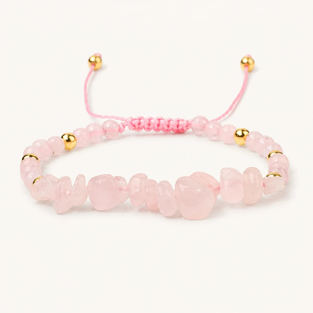 Rosenquarz Makramee Armband mit Splittersteinen