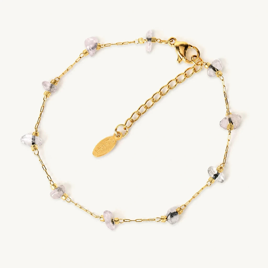 Rosenquarz Armband mit Splittersteinen und feiner Kette