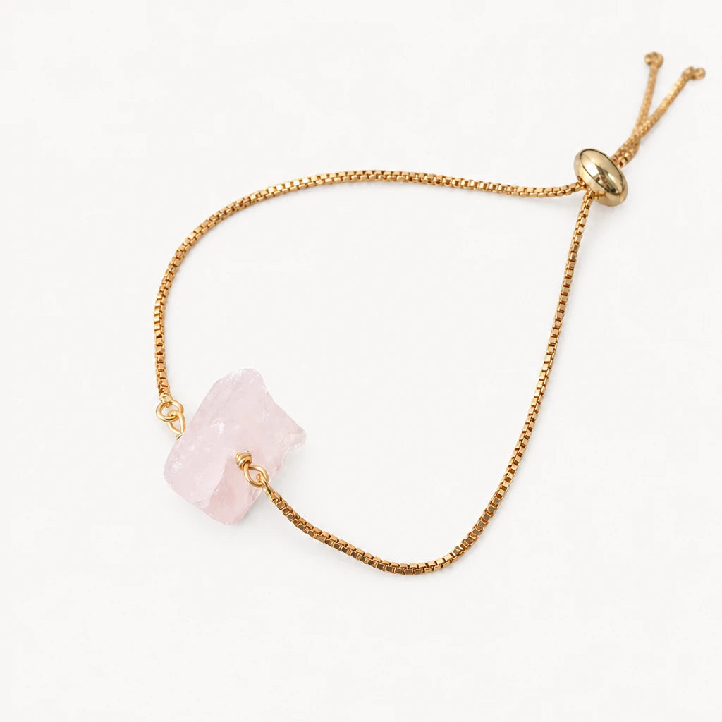 Verstellbares Rosenquarz Armband mit Rohstein