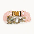Doppelreihiges Rosenquarz-Perlenarmband mit Katzenmotiv