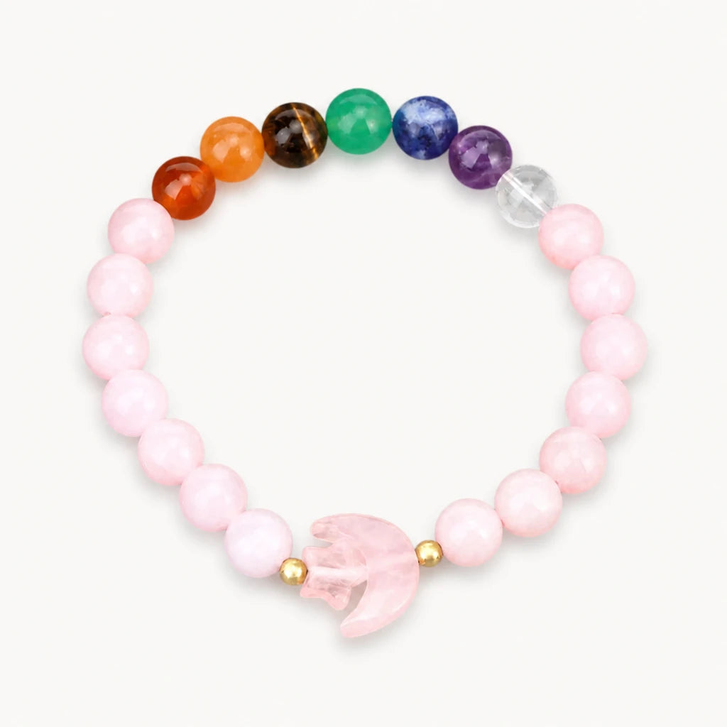 Rosenquarz Edelstein Armband mit Mondanhänger