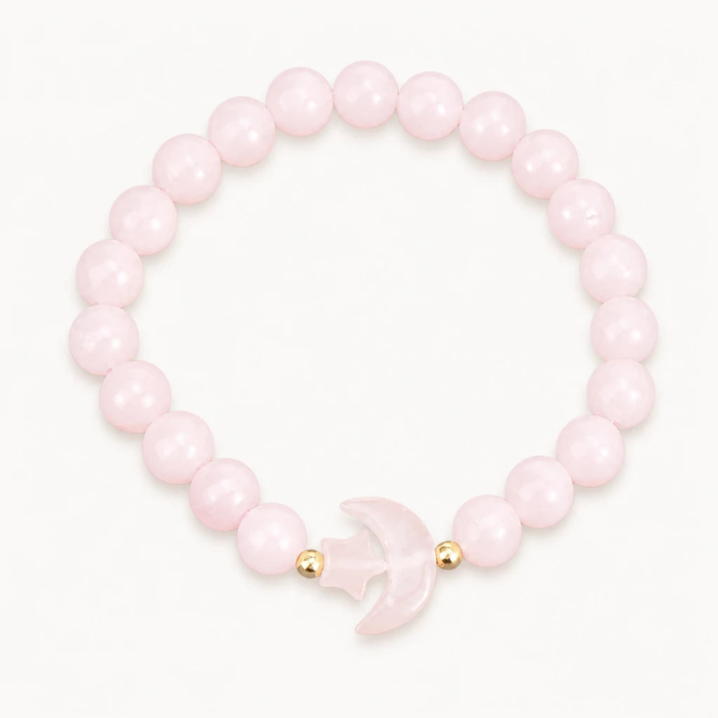 Rosenquarz Perlenarmband mit Mondanhänger