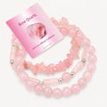 Dreiteiliges Rosenquarz Armband Set mit Röhrenperlen