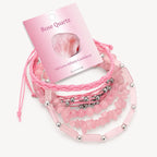 Mehrreihiges Rosenquarz Armband Set in Rosa