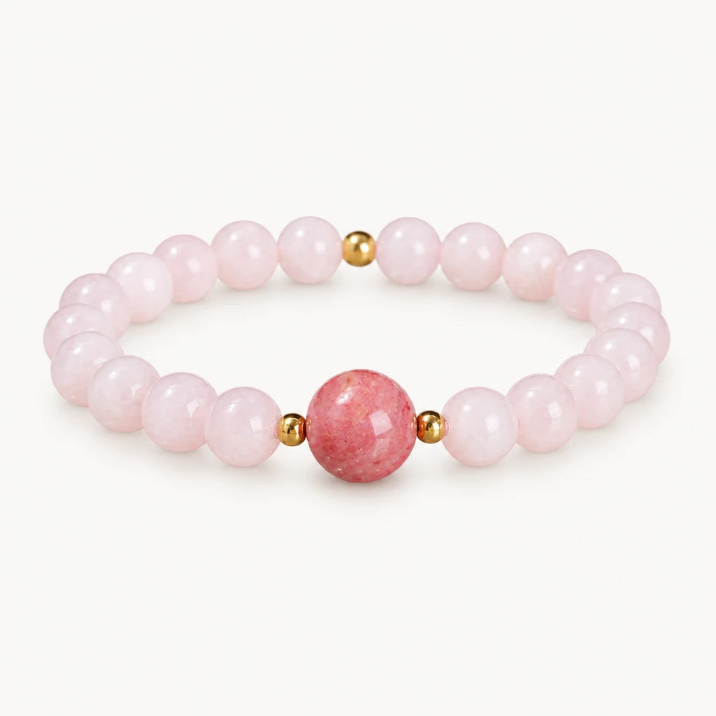 Rosenquarz Rhodonit Armband mit Mittelperle