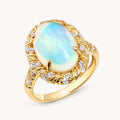 Opal Ring aus 925er Silber und Gold mit großem ovalem Stein