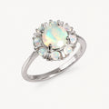 Opal Ring aus 925er Silber mit rundem Mittelstein und Opal-Kranz