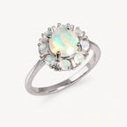 Opal Ring aus 925er Silber mit rundem Mittelstein und Opal-Kranz