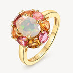 Opal Ring Gold mit Tourmalin-Kranz