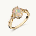 Opal Ring aus 925er Silber mit ovalem Stein und Halo-Fassung