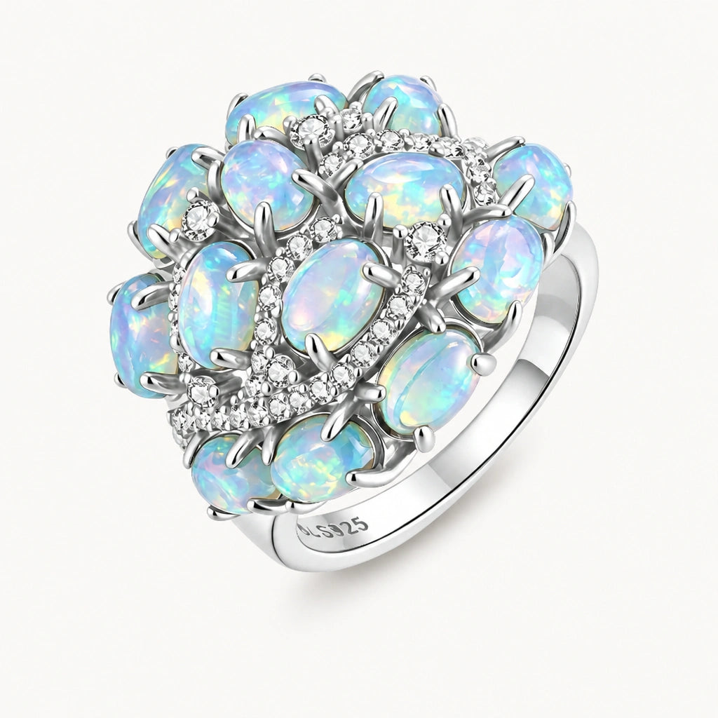 Breiter Opal Ring aus 925er Silber mit ovalen Steinen