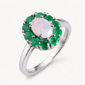 Opal Ring aus 925er Silber mit Smaragdkranz