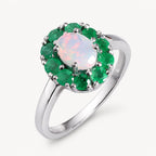 Opal Ring aus 925er Silber mit Smaragdkranz
